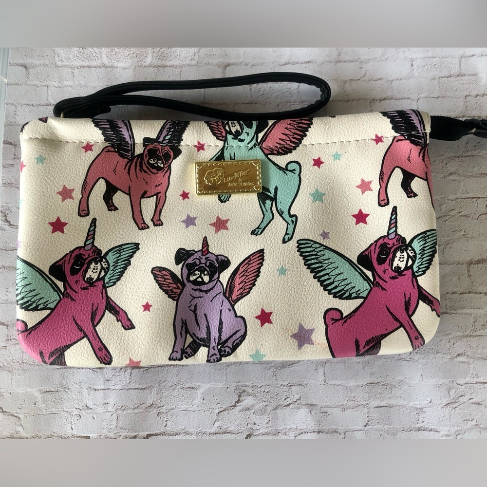 Adorable Betsey Johnson Pug Unicorn Wristlet